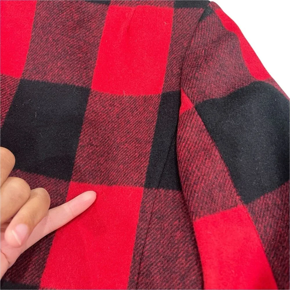 J Crew Womens 2 Red Black Buffalo Plaid Wool‎ Peacoat Fall Lumberjack - Picture 10 of 16